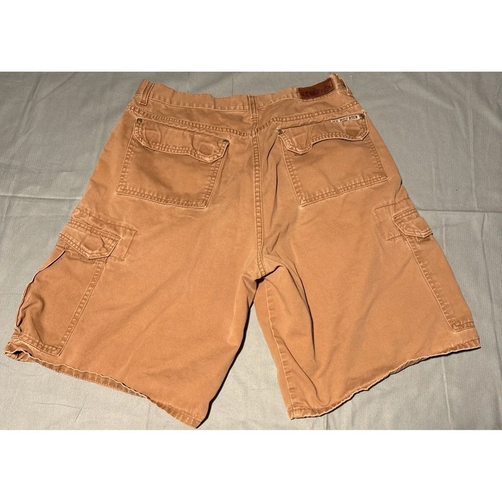US Polo Assn Mens Cargo Shorts Tan Khaki Size 34 Cotton Heritage Utility Pocket